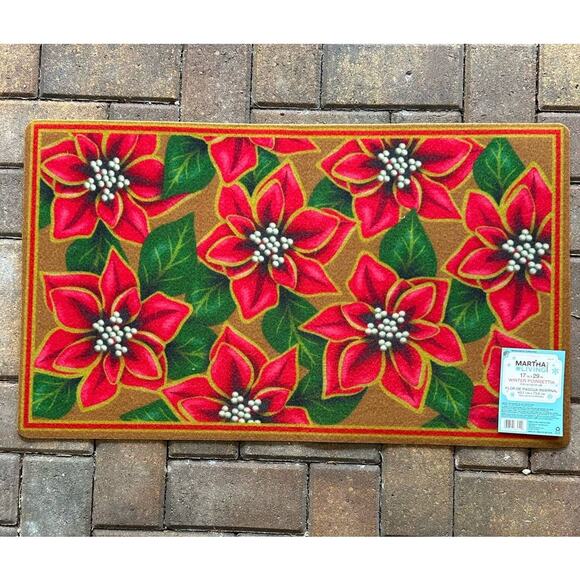 Martha Stewart Floor Door Mat Winterberry Collection "Winter Poinsettia" NWT - Picture 2 of 4